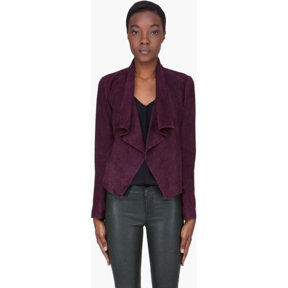 THEORY Burgundy Drape Front Suede Jacket, Size S/P - Picture 2 of 7
